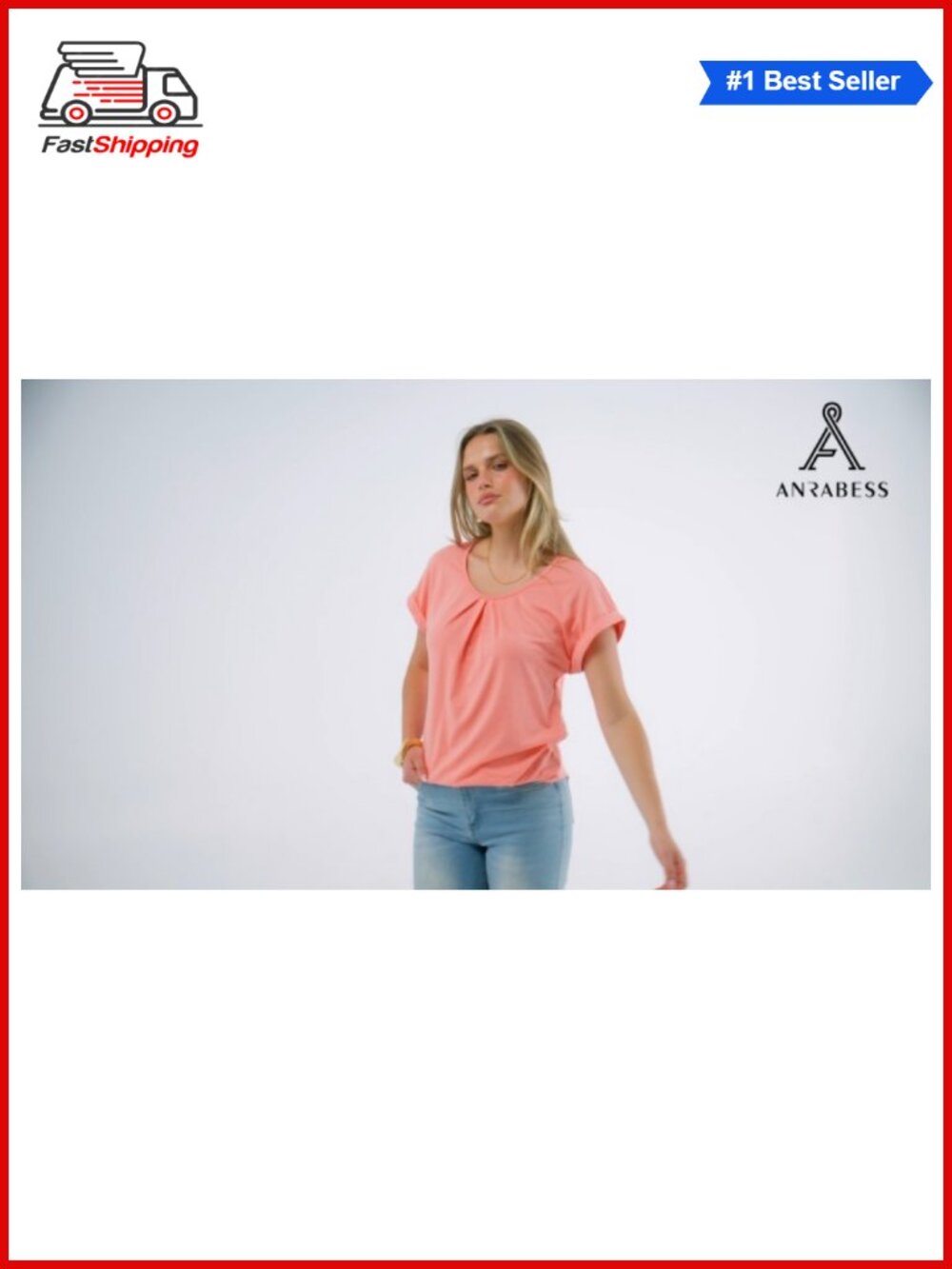 Women's Short Sleeve Pleated Scoop Neck T-Shirt Casual Top - Picture 6 of 6